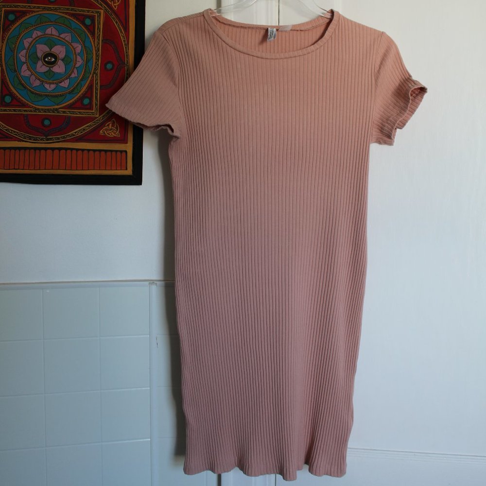 H&M Pale Pink Ribbed Tshirt Dress
